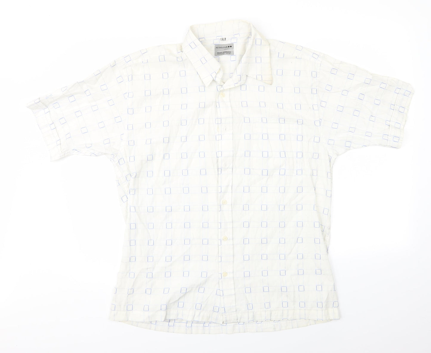 Petroleum Mens White Check   Button-Up Size L