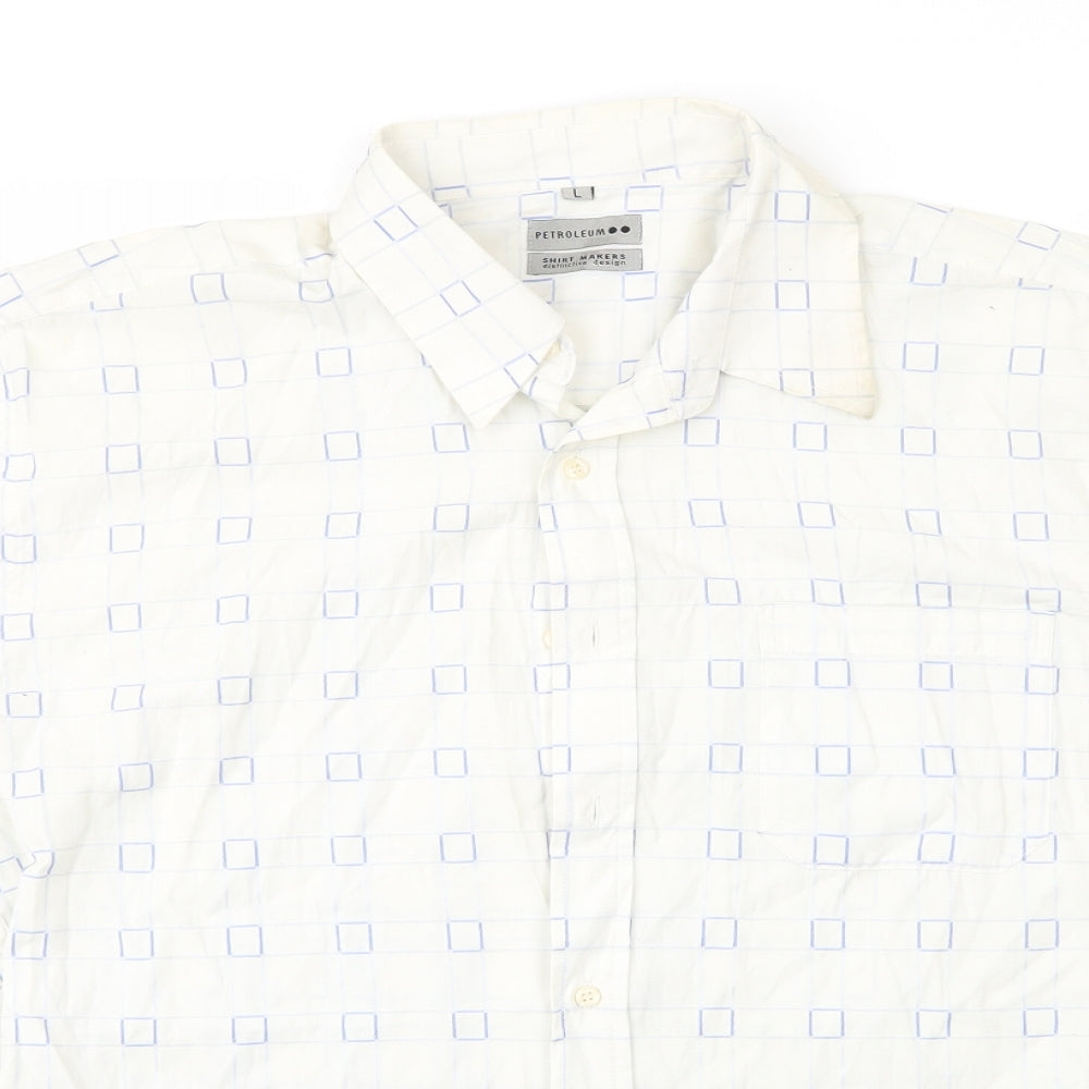 Petroleum Mens White Check   Button-Up Size L