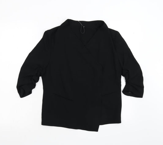 Preworn Womens Black   Jacket Suit Jacket Size S  - Ruched Sleeves