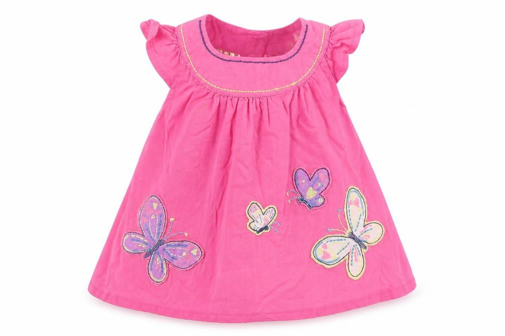 Front view of St Bernard girls’ pink a-line, size 6-9, months - butterflies