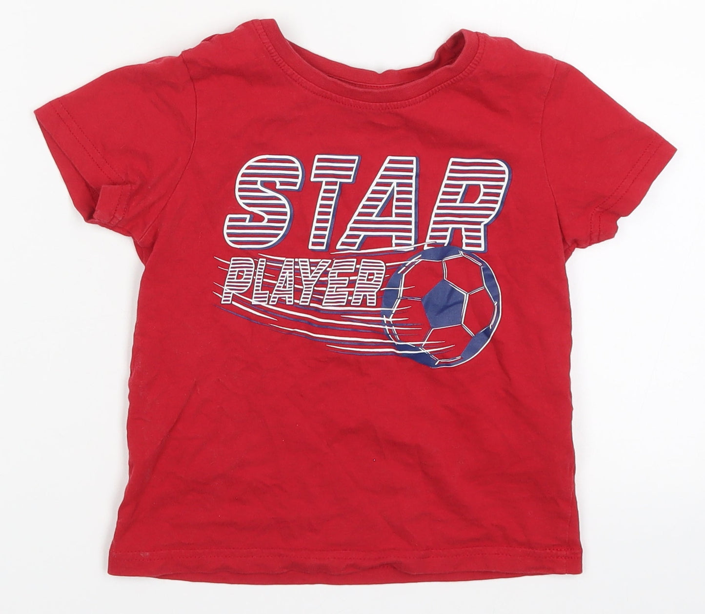 Primark Boys Red   Basic T-Shirt Size 4-5 Years  - Star Player