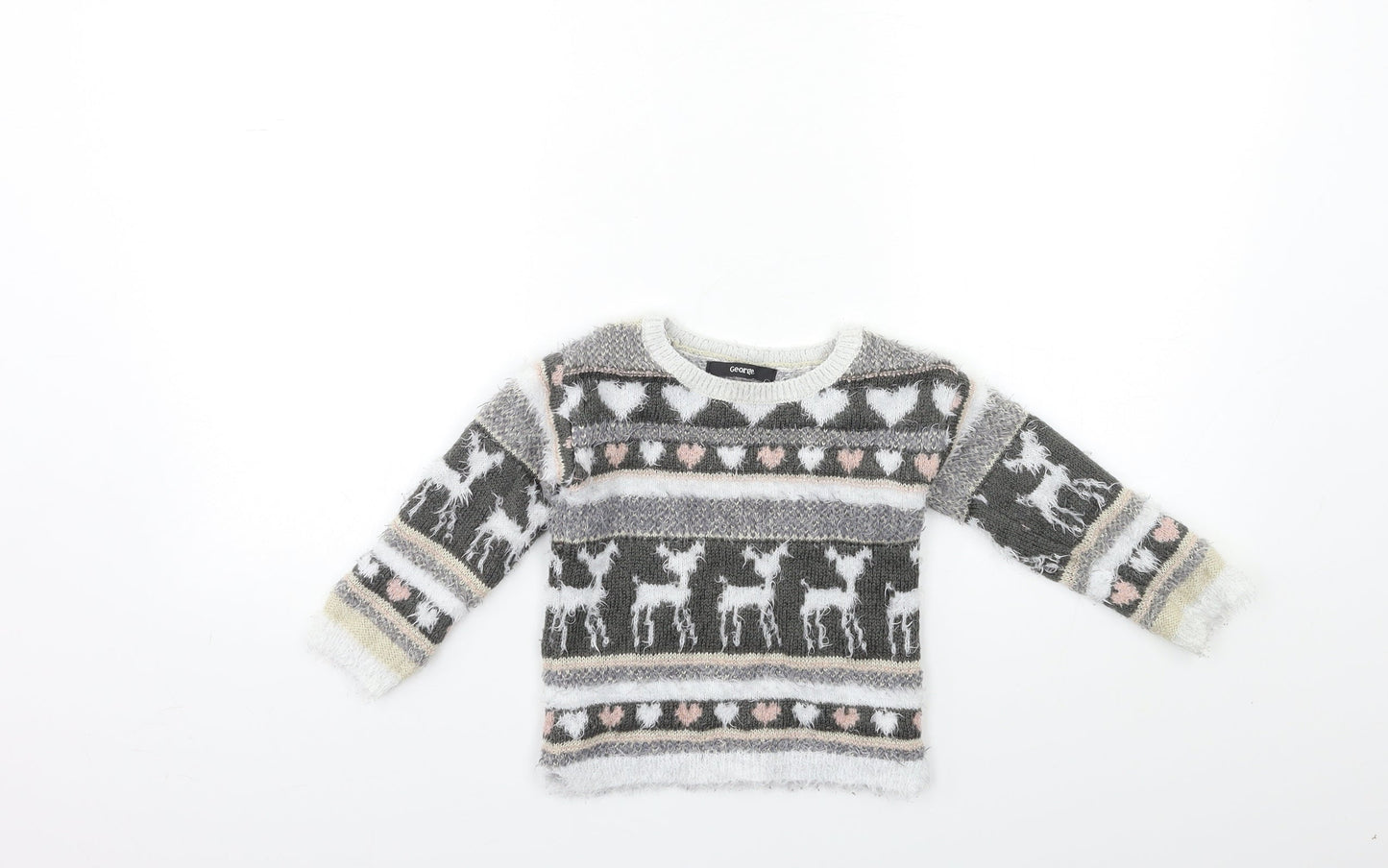 George Girls Green Striped Knit Pullover Jumper Size 2-3 Years