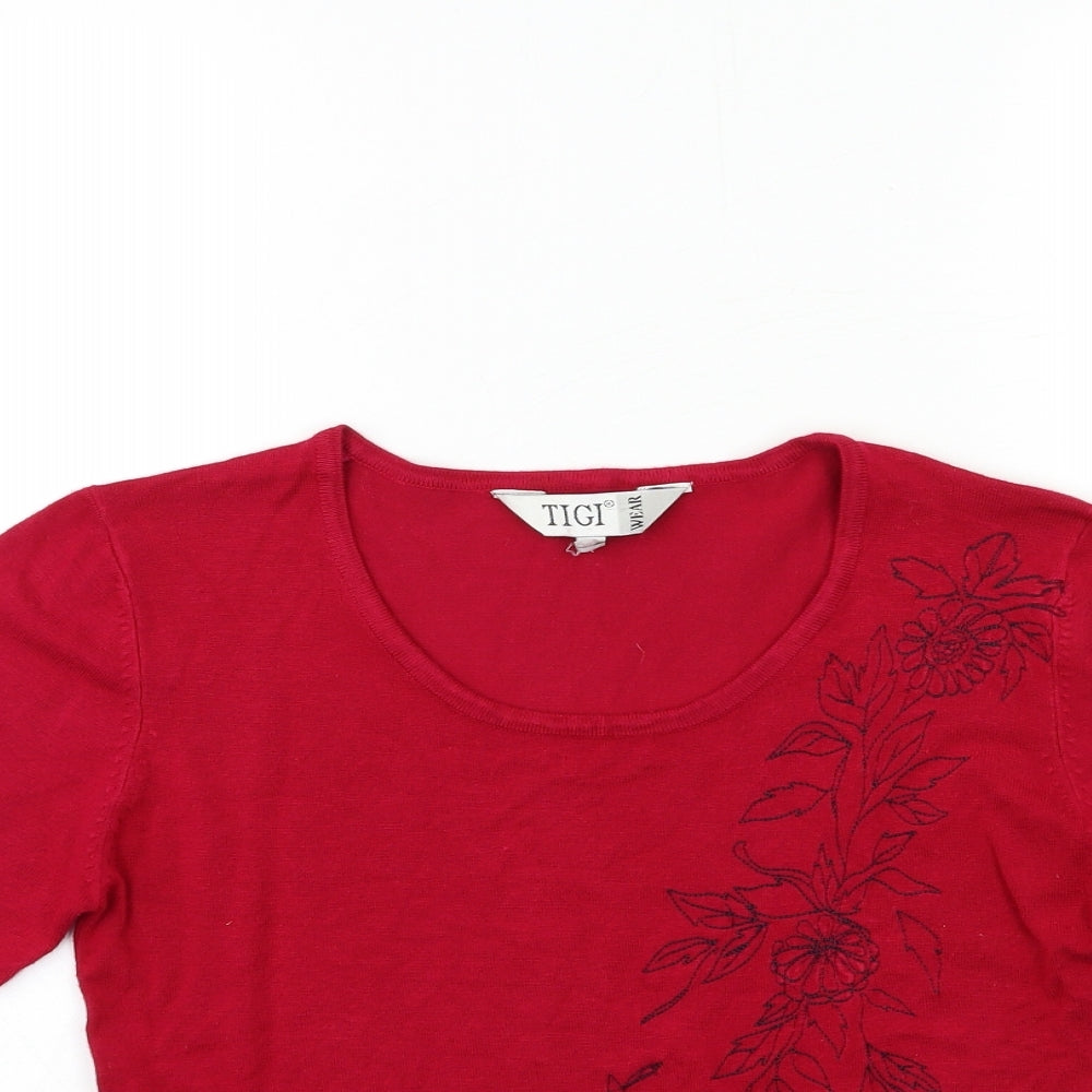 TIGI Womens Red  Knit Pullover Jumper Size 8