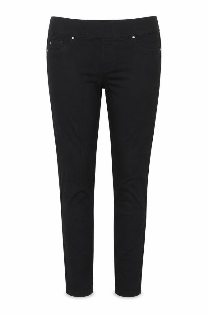 Front view of Denim Co women’s black denim jegging jeans, size UK 10, 22-inch leg