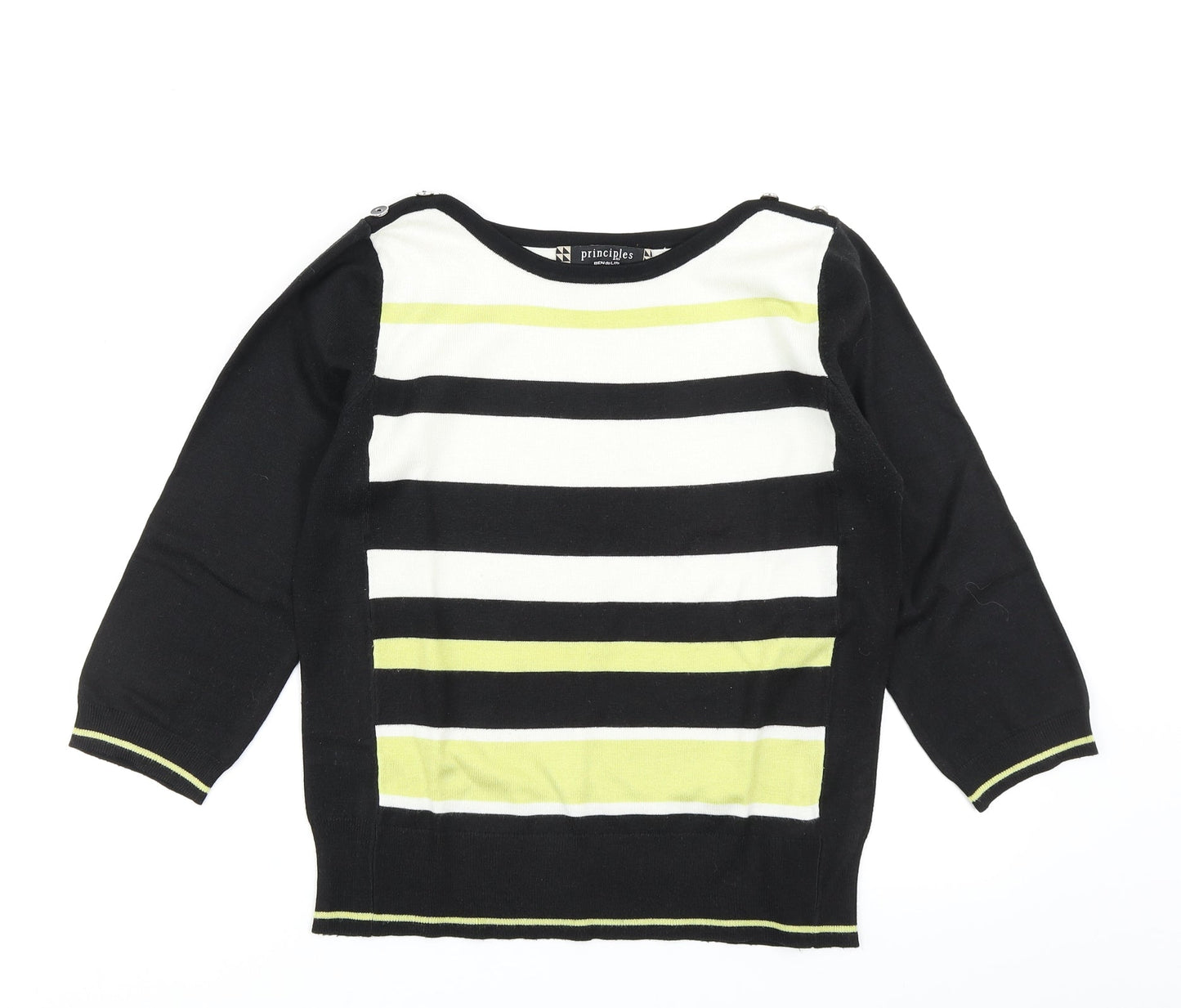 Principles Womens Black Striped Knit Pullover Jumper Size 12