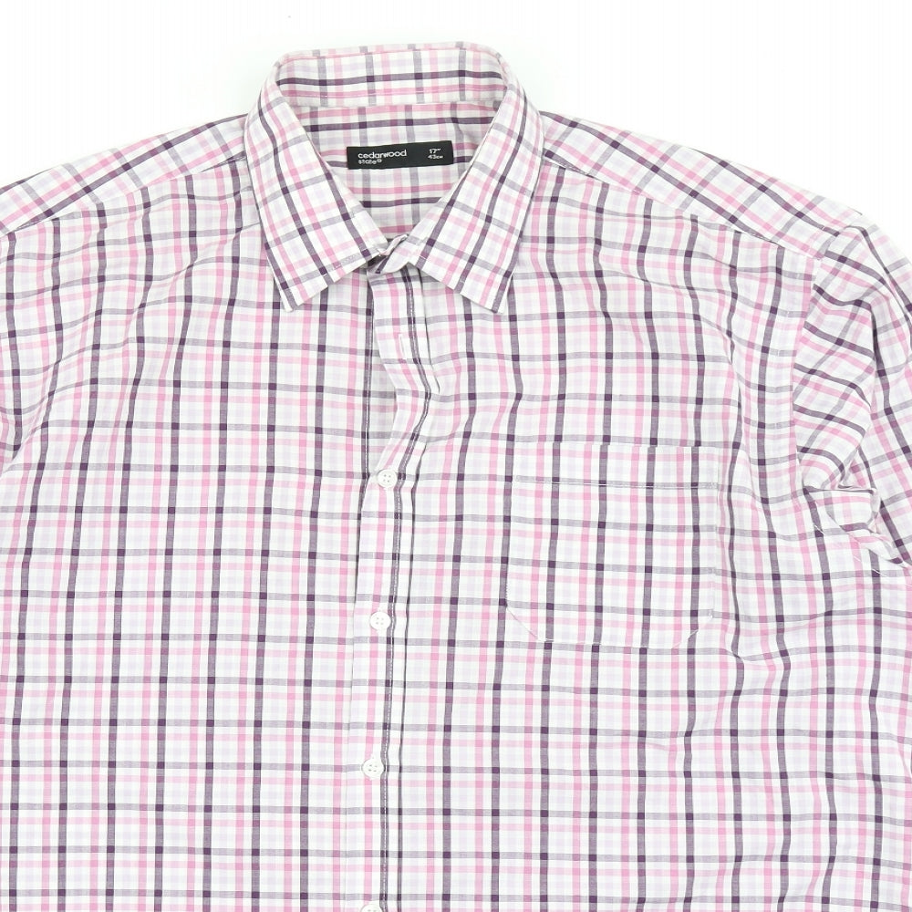 Cedar Wood State Mens Pink Plaid   Button-Up Size 17