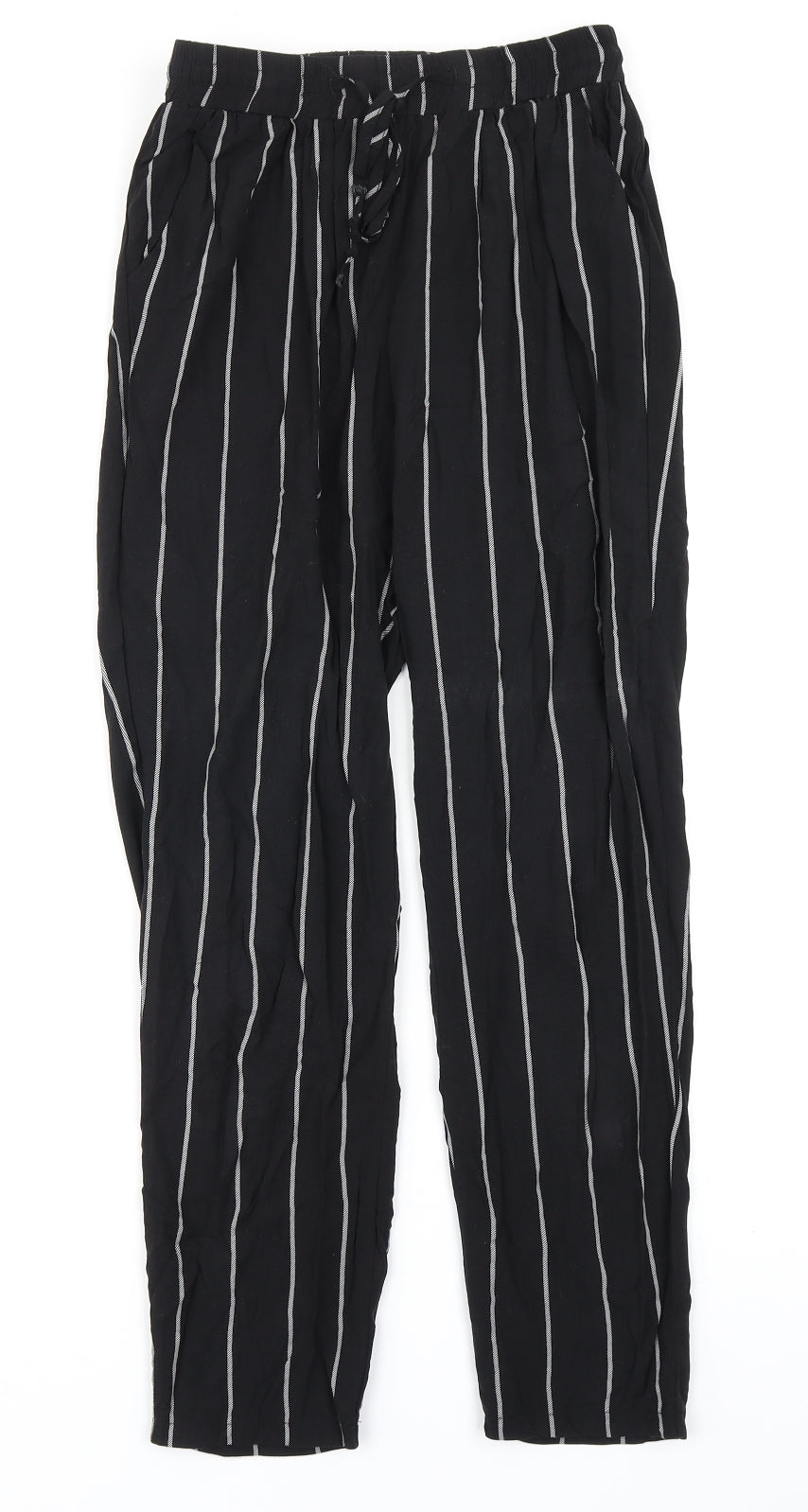 PRETTYLITTLETHING Womens Black Striped  Harem Trousers Size 8 L23 in