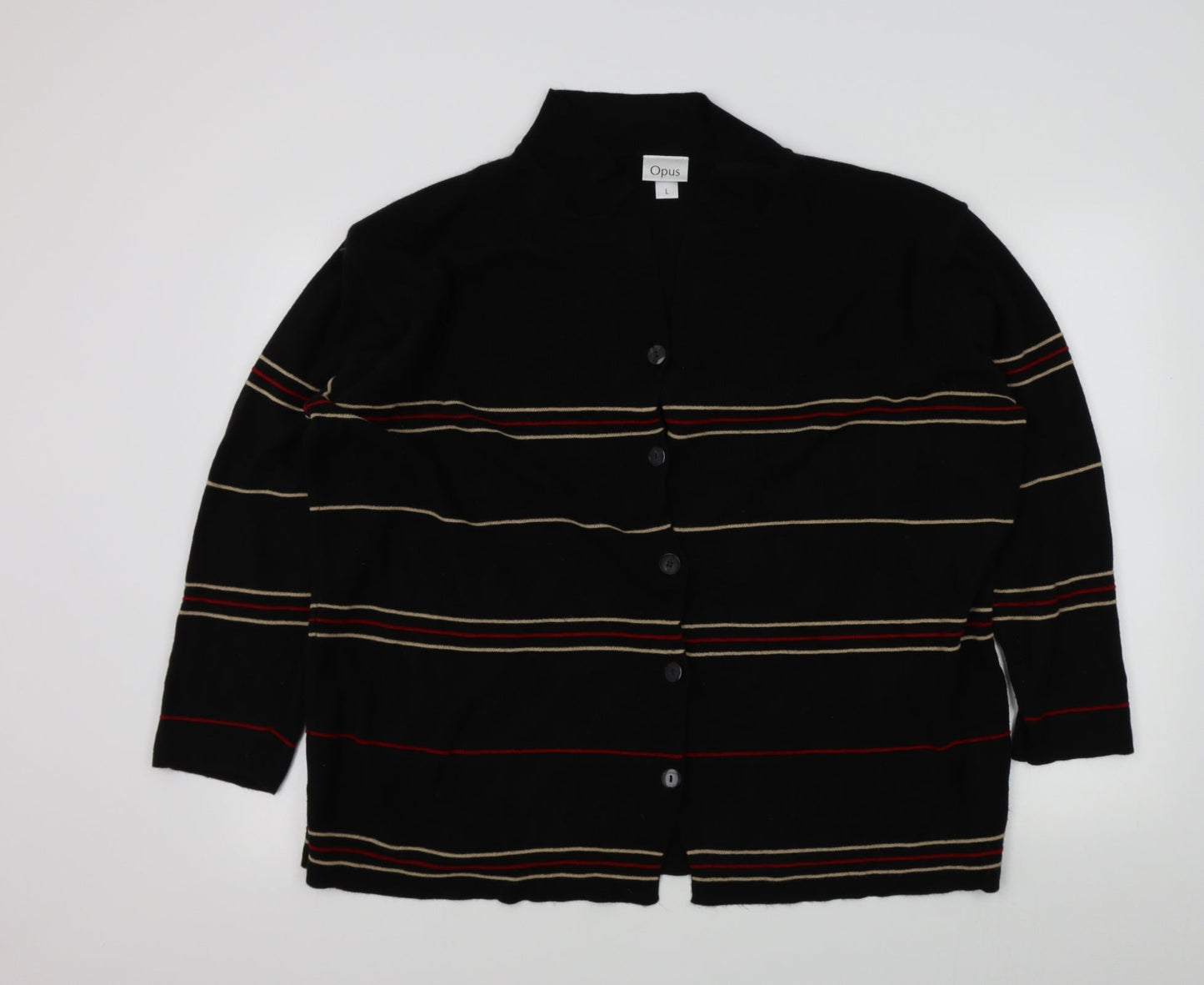 OPUS Womens Black Striped  Cardigan Jumper Size L