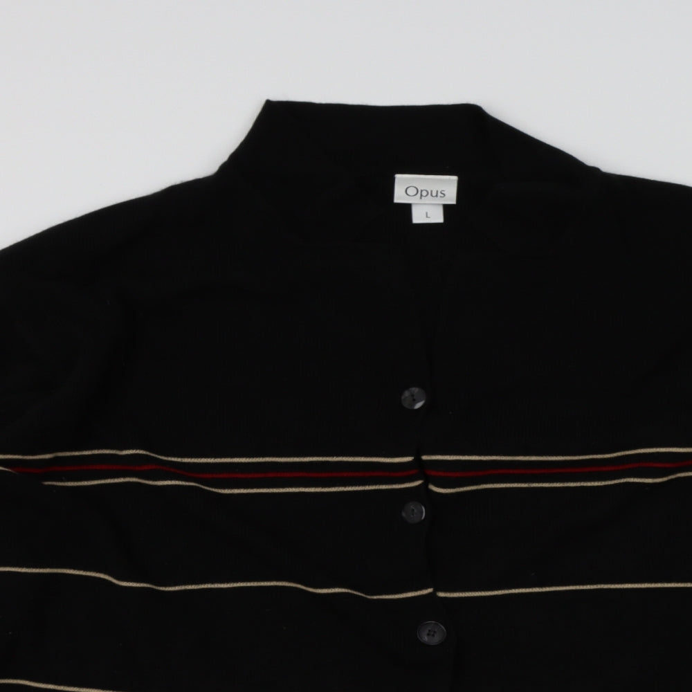 OPUS Womens Black Striped  Cardigan Jumper Size L