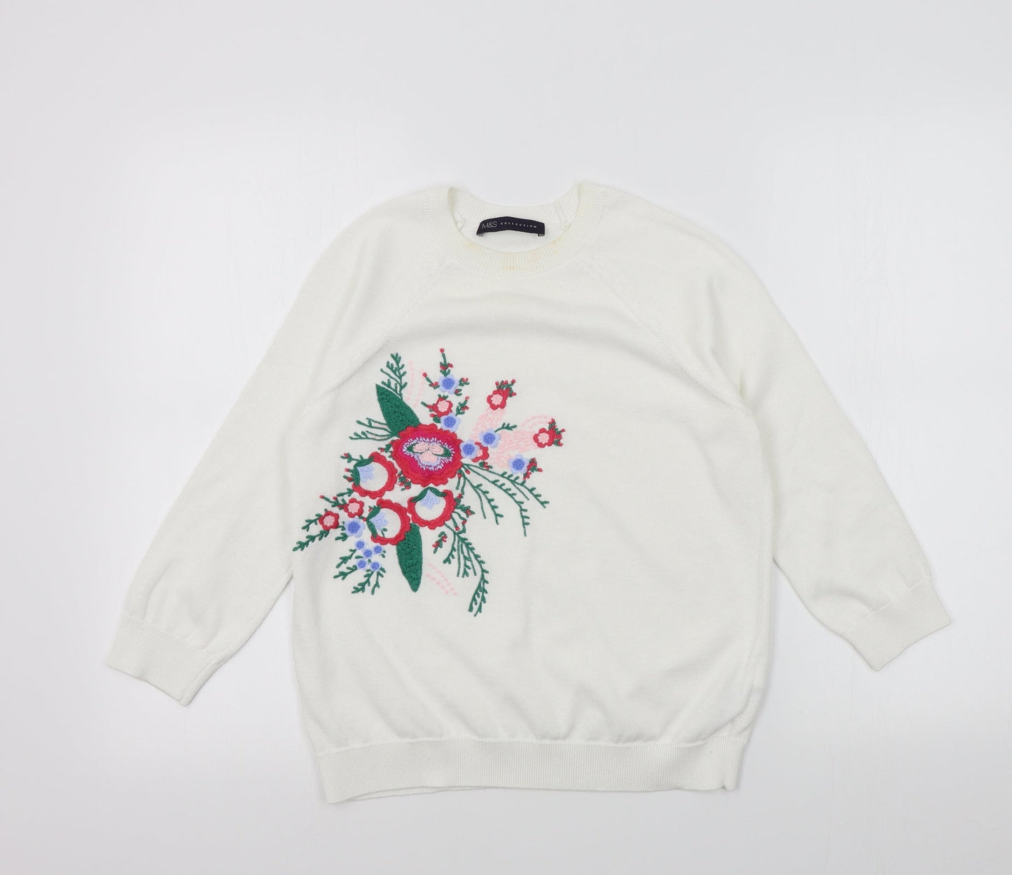 M&S Womens White Floral  Pullover Jumper Size 8