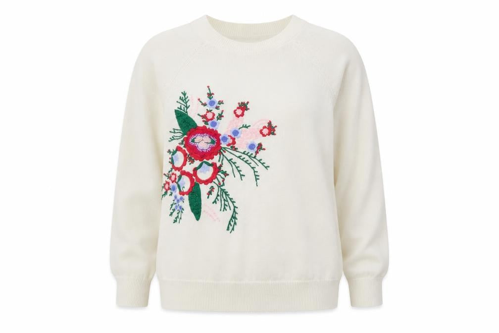 M&S Womens White Floral  Pullover Jumper Size 8