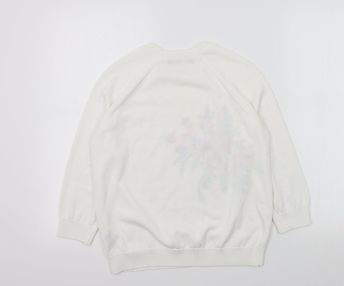 M&S Womens White Floral  Pullover Jumper Size 8