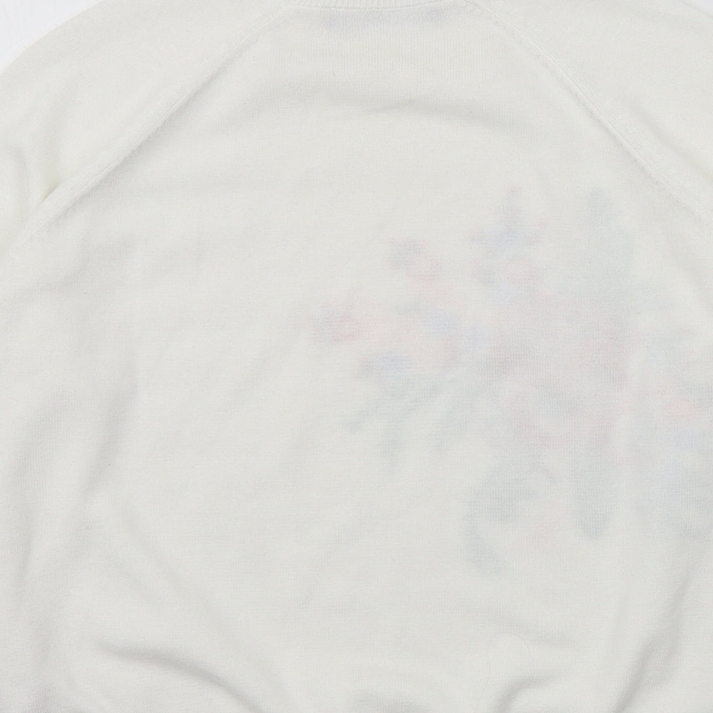 M&S Womens White Floral  Pullover Jumper Size 8