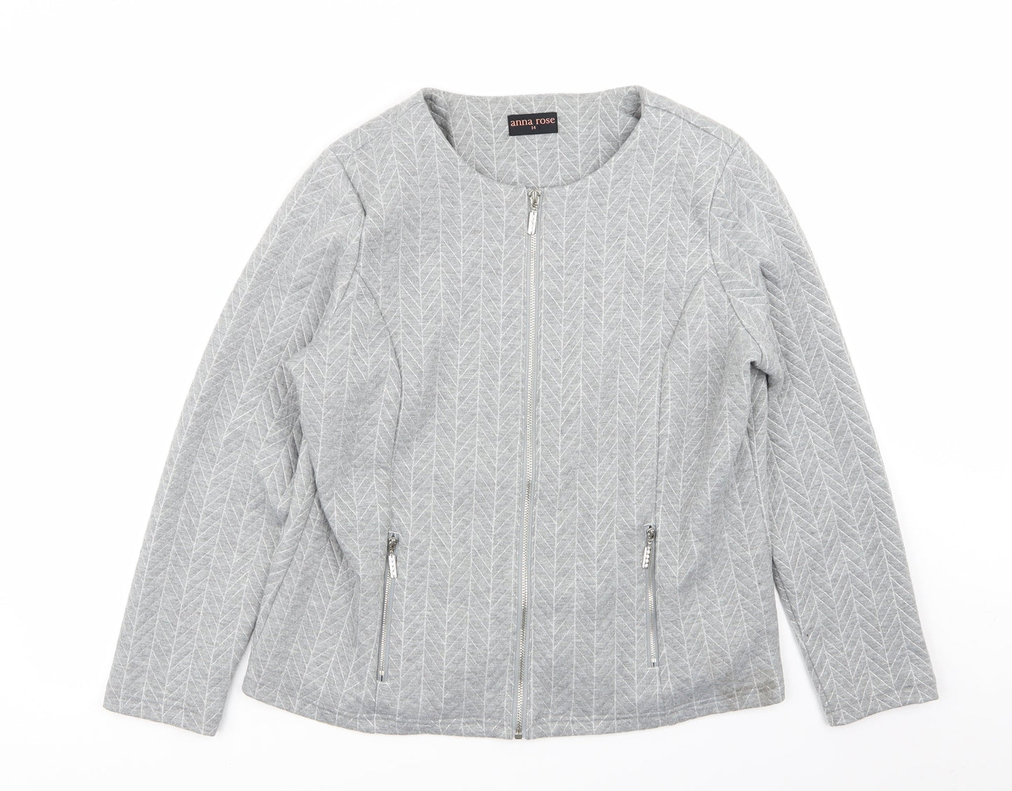 anna rose Womens Grey Geometric  Full Zip Jumper Size 14