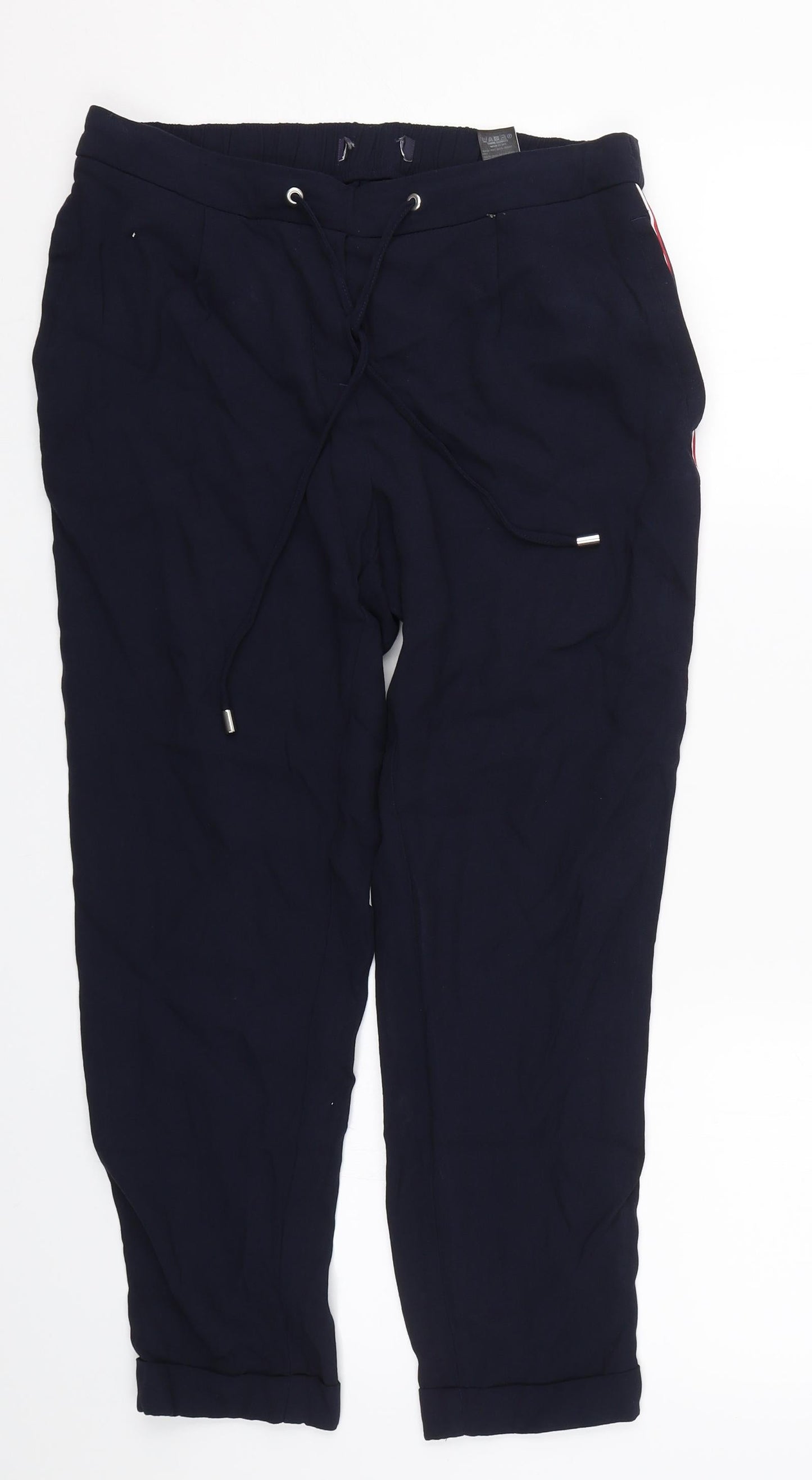 M&S Womens Blue Striped  Capri Trousers Size 10 L22.5 in