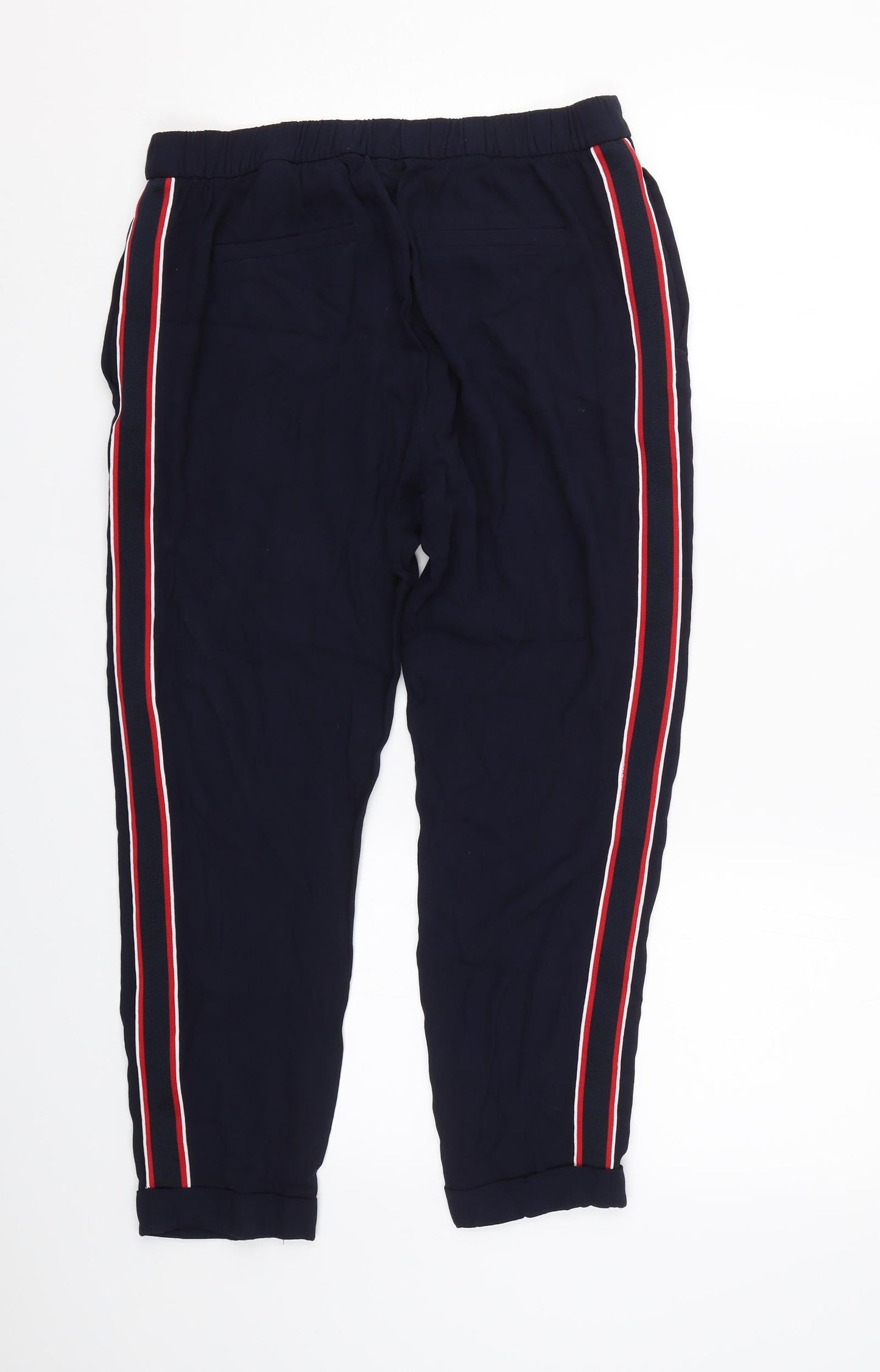 M&S Womens Blue Striped  Capri Trousers Size 10 L22.5 in