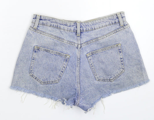 Back view of Denim & Co. women’s blue denim hot pants shorts, size UK 8
