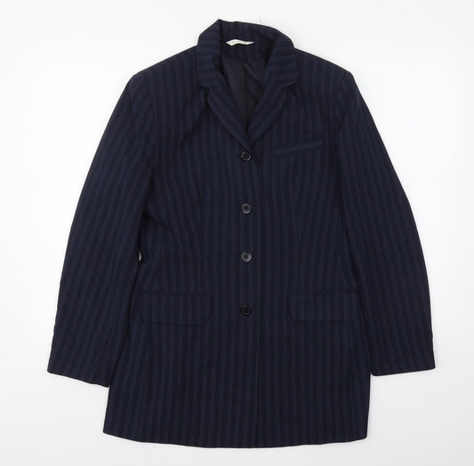 George Womens Blue Striped  Jacket Blazer Size 12