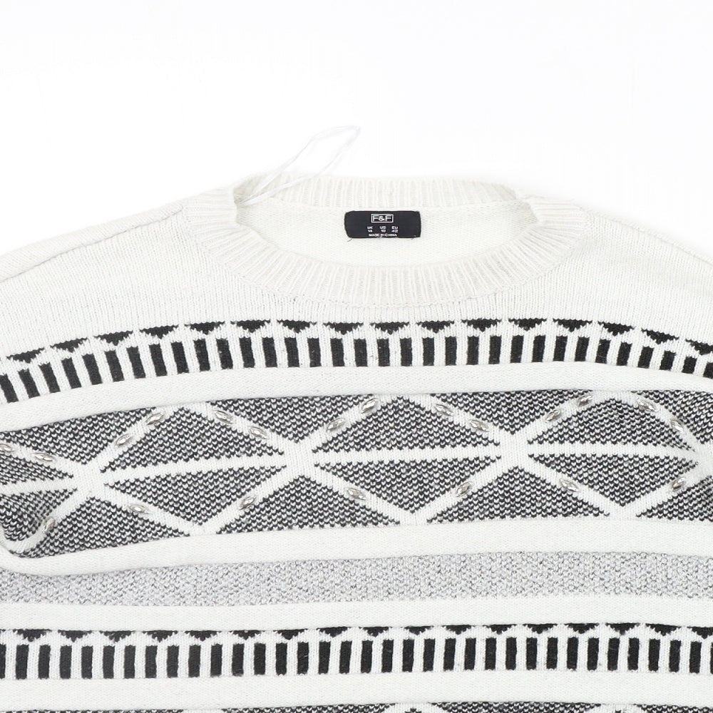 F&F Womens White Geometric  Pullover Jumper Size 14