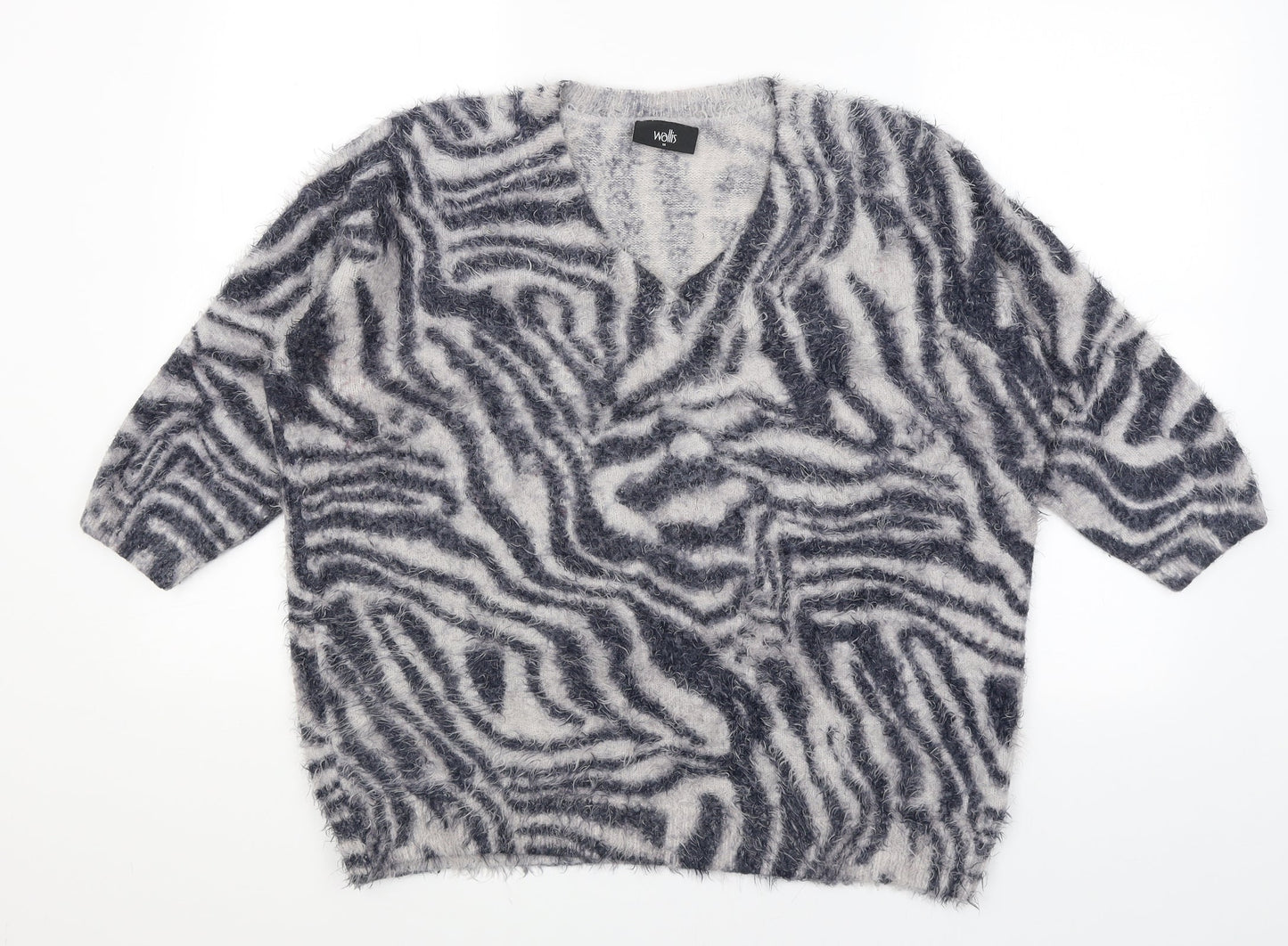 Wallis Womens Grey Animal Print  Pullover Jumper Size M