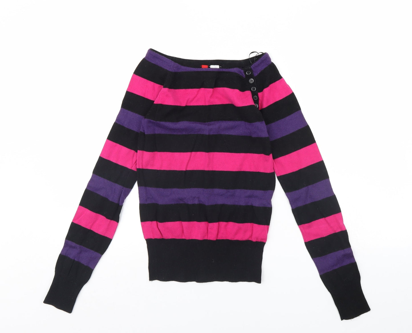 Divided Womens Black Striped  Pullover Jumper Size 6