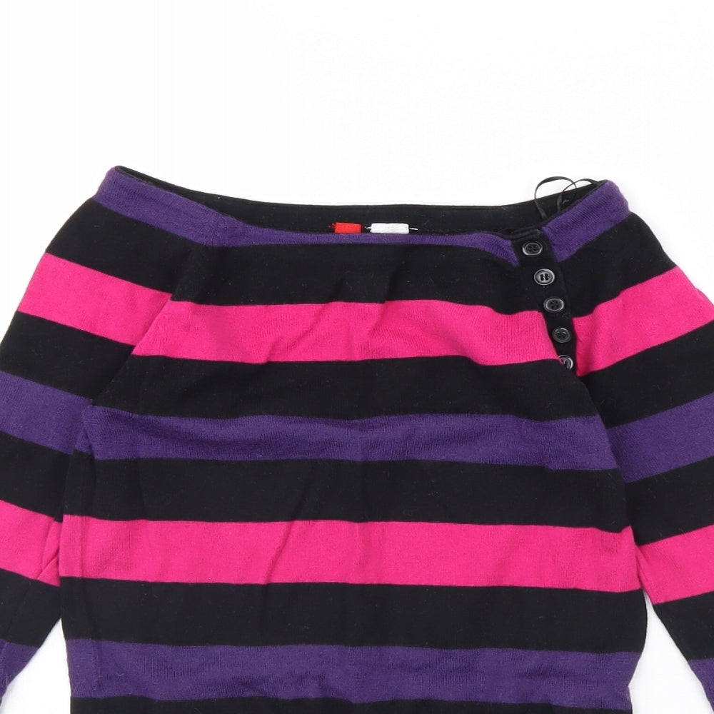 Divided Womens Black Striped  Pullover Jumper Size 6
