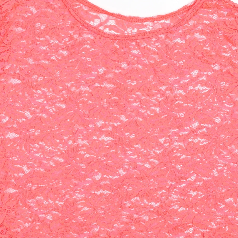 Preworn Womens Pink  Mesh Basic T-Shirt Size 14