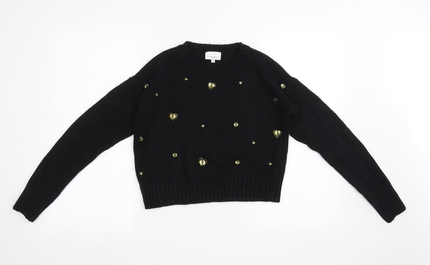 New Look Womens Black  Knit Pullover Sweatshirt Size 10