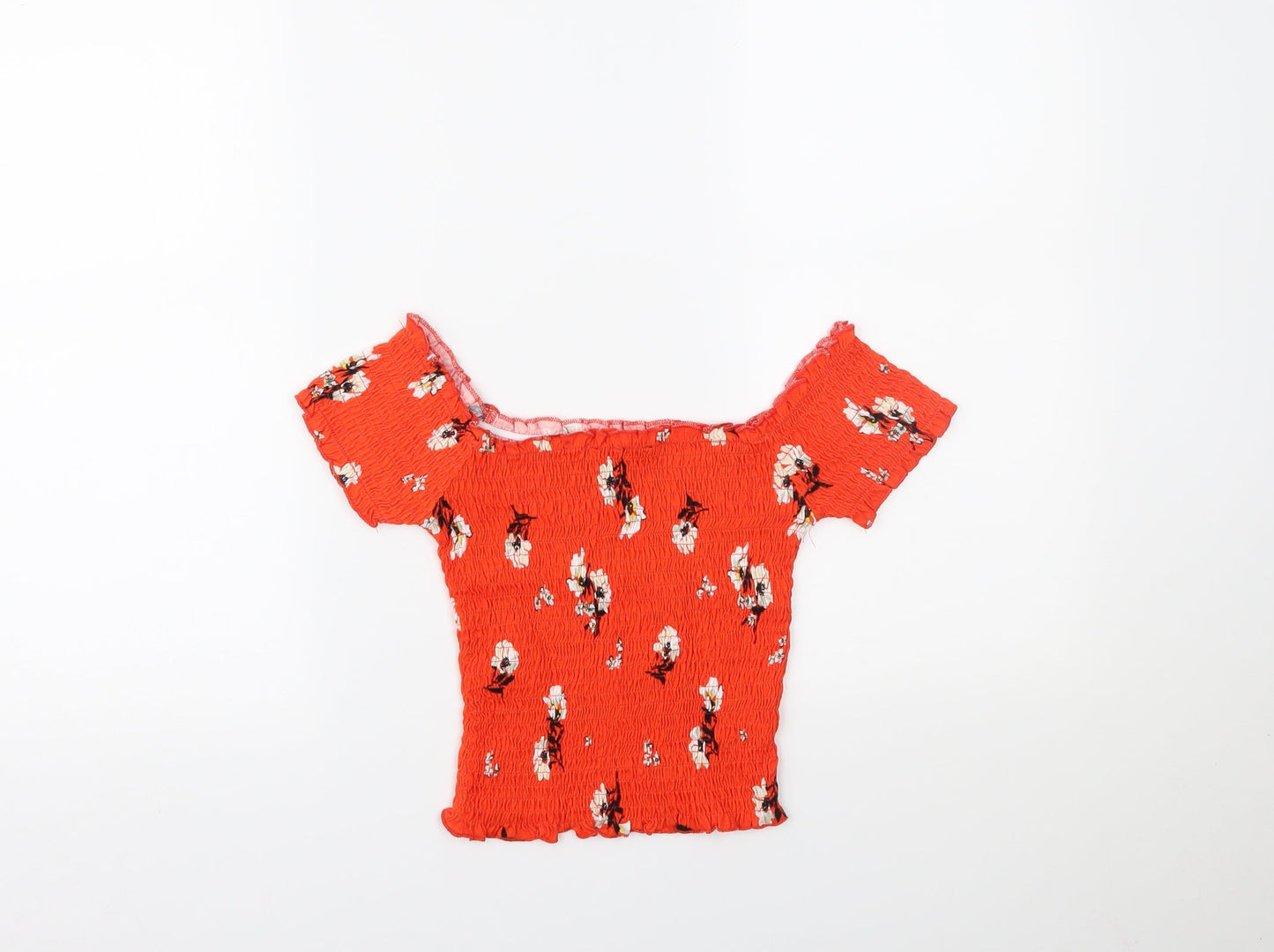 New Look Womens Orange Floral  Cropped Blouse Size 6