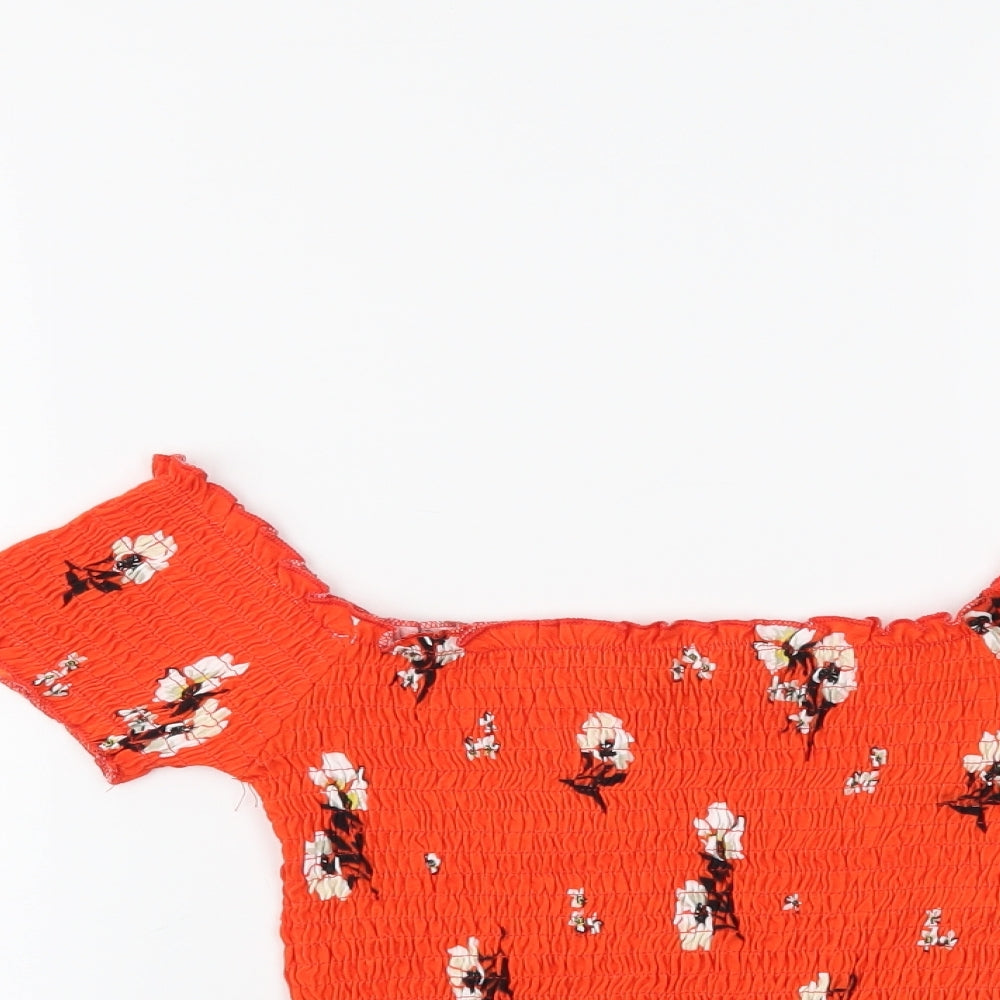 New Look Womens Orange Floral  Cropped Blouse Size 6