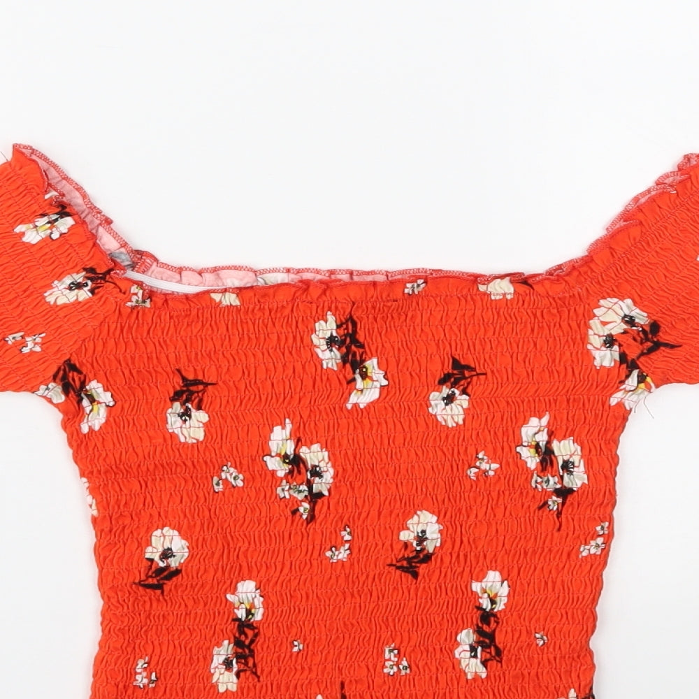New Look Womens Orange Floral  Cropped Blouse Size 6