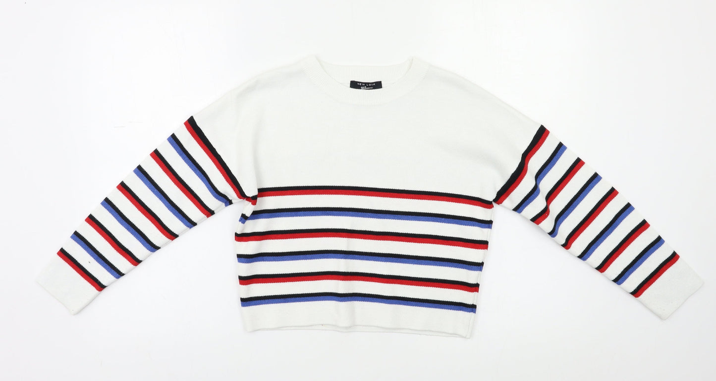 New Look Girls White Striped  Pullover Jumper Size 9 Years