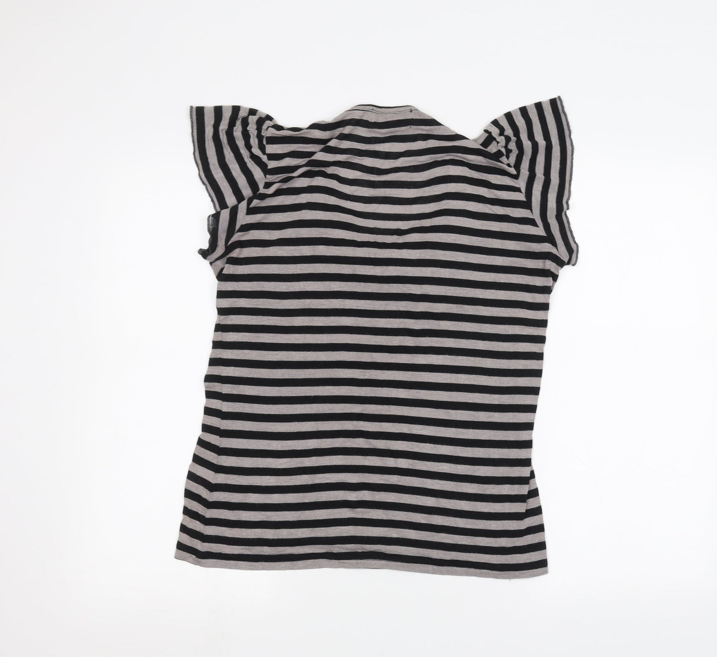 BASSINI Womens Grey Striped  Basic T-Shirt Size L