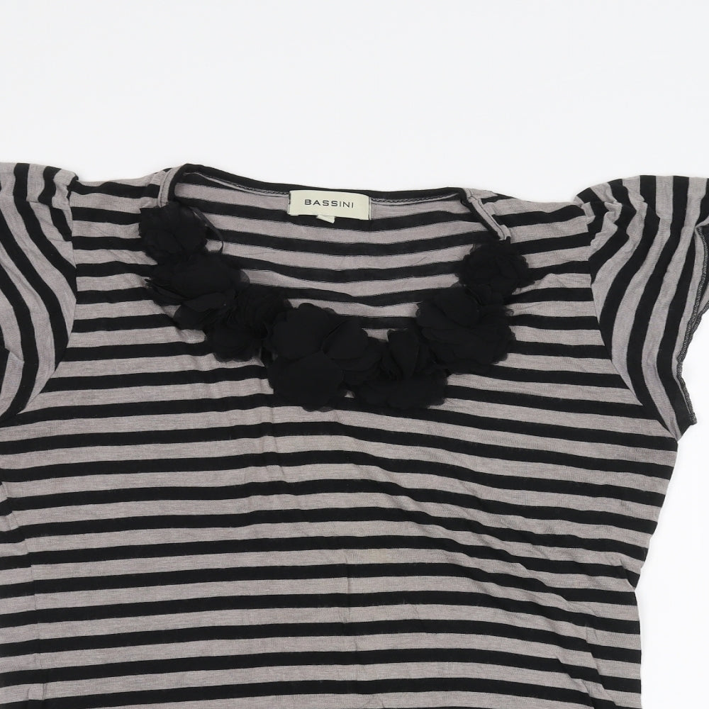 BASSINI Womens Grey Striped  Basic T-Shirt Size L