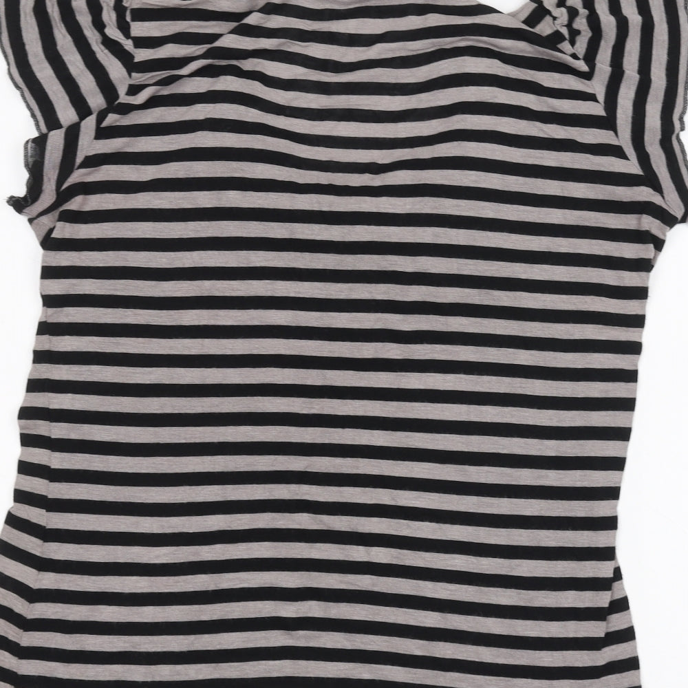 BASSINI Womens Grey Striped  Basic T-Shirt Size L