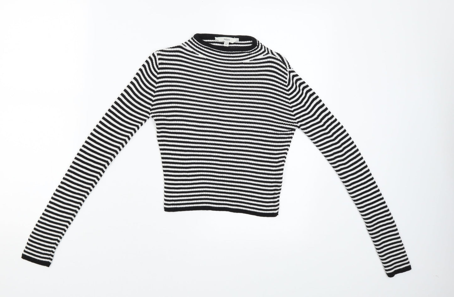 Miss Girls Black Striped  Pullover Jumper Size 9-10 Years