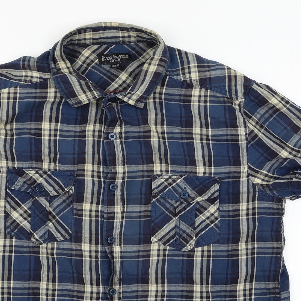 Just Jeans Mens Blue Plaid   Button-Up Size M