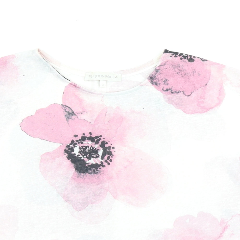 RJR.John Rocha Womens Ivory Floral  Basic T-Shirt Size 10