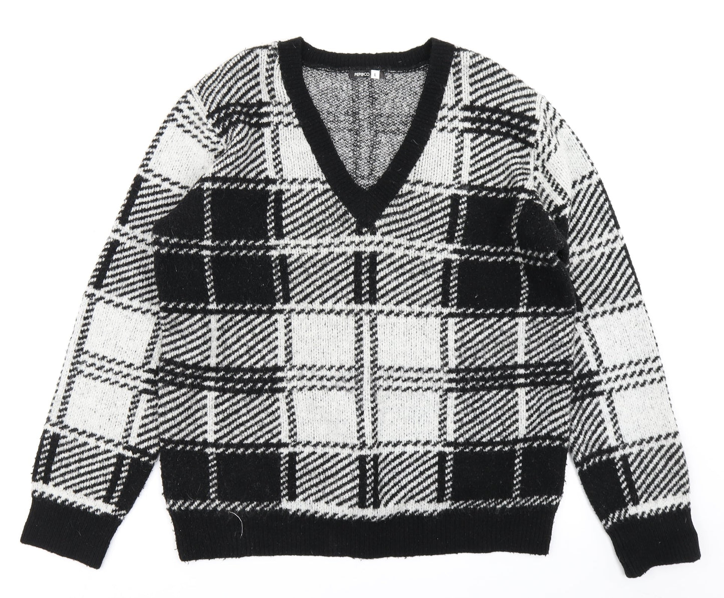 Pep & Co Womens Black Check  Pullover Jumper Size L