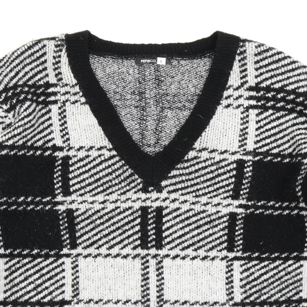 Pep & Co Womens Black Check  Pullover Jumper Size L