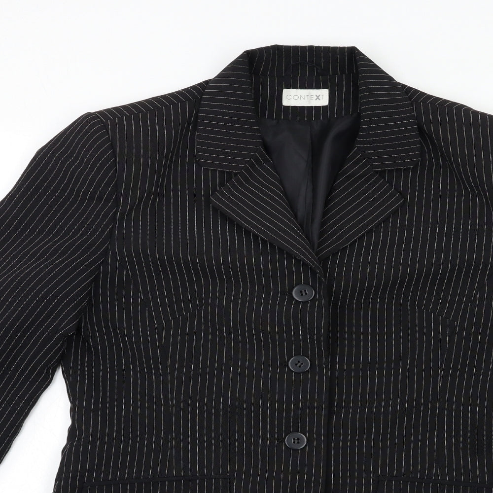 CONTEXT Womens Black Striped  Jacket Suit Jacket Size 12