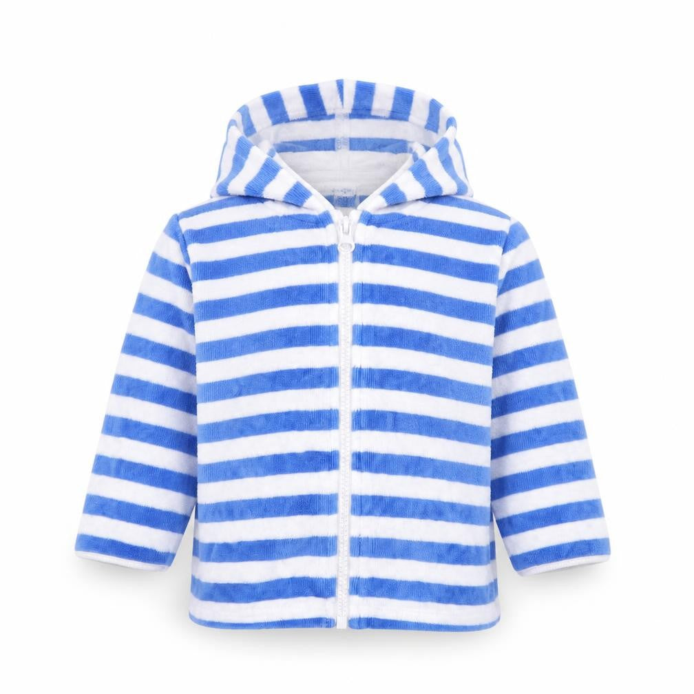 Front view of Next girls’ blue striped basic jacket jacket, size 3-6, months