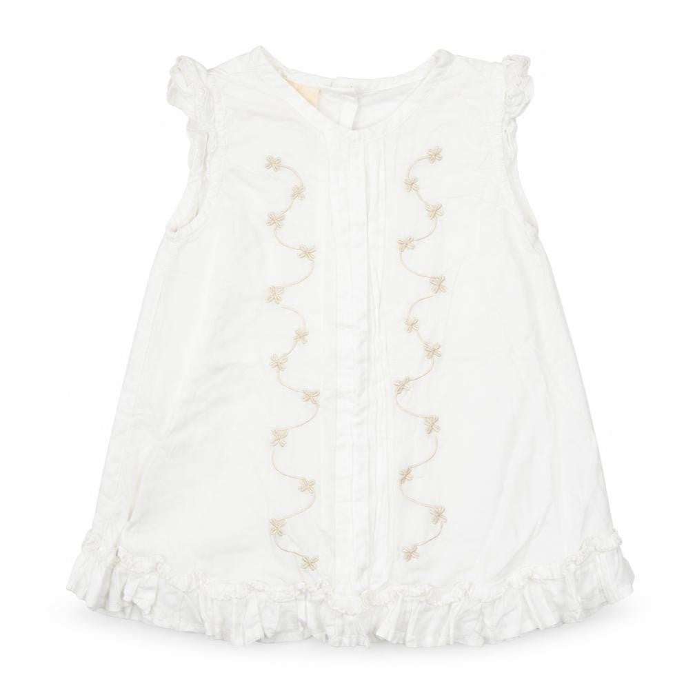Front view of morris mouse Baby White Floral T-Shirt Dress, size 3-6, Months