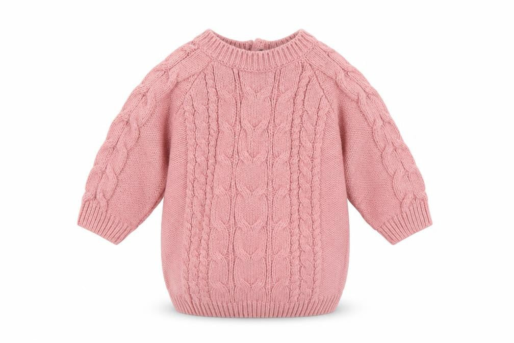 Front view of Next girls’ pink knit jumper, size 3-6, months