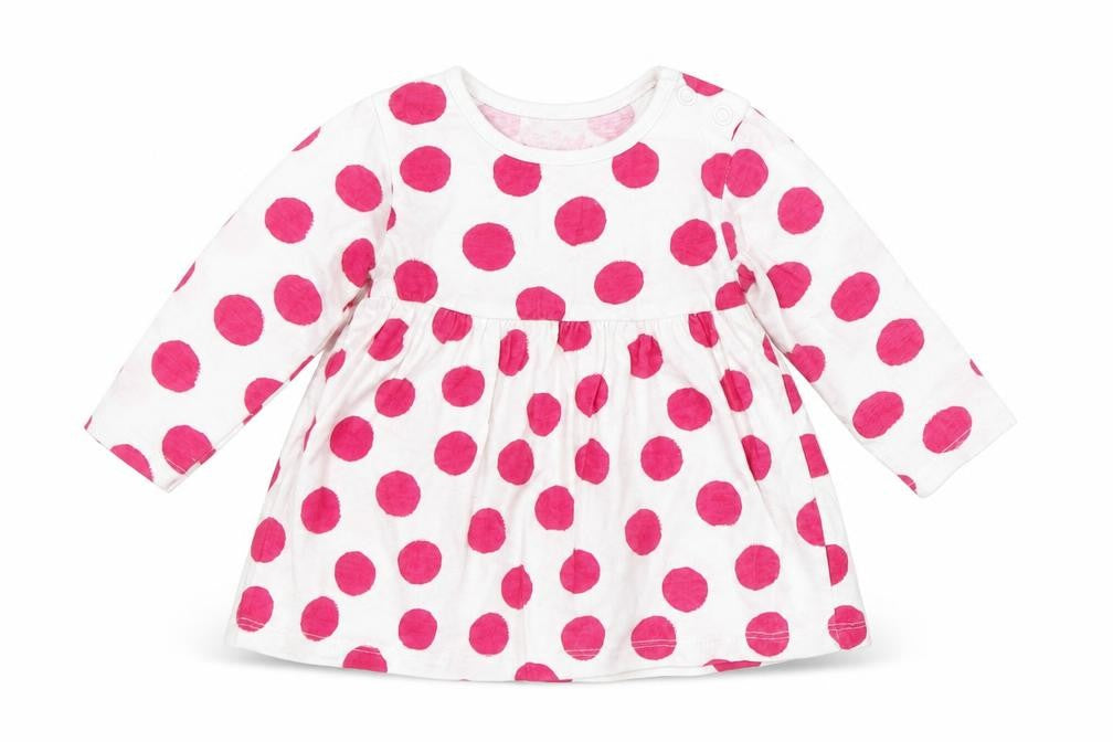 Front view of Early Days girls’ white polka dot basic t-shirt, size 0-3, months