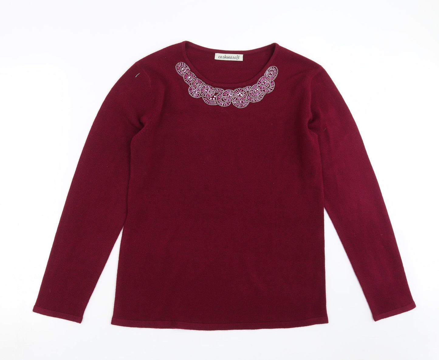 Cashmasoft Womens Purple  Knit Pullover Jumper Size M  - beaded neck line