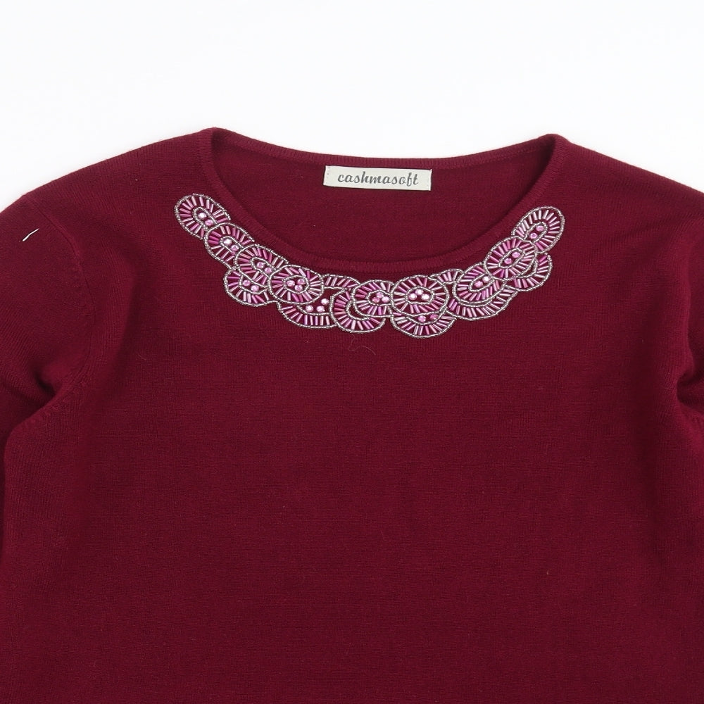 Cashmasoft Womens Purple  Knit Pullover Jumper Size M  - beaded neck line
