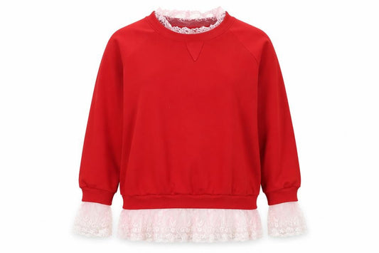 Preworn Womens Red   Pullover Sweatshirt Size XL  - Lace Detail