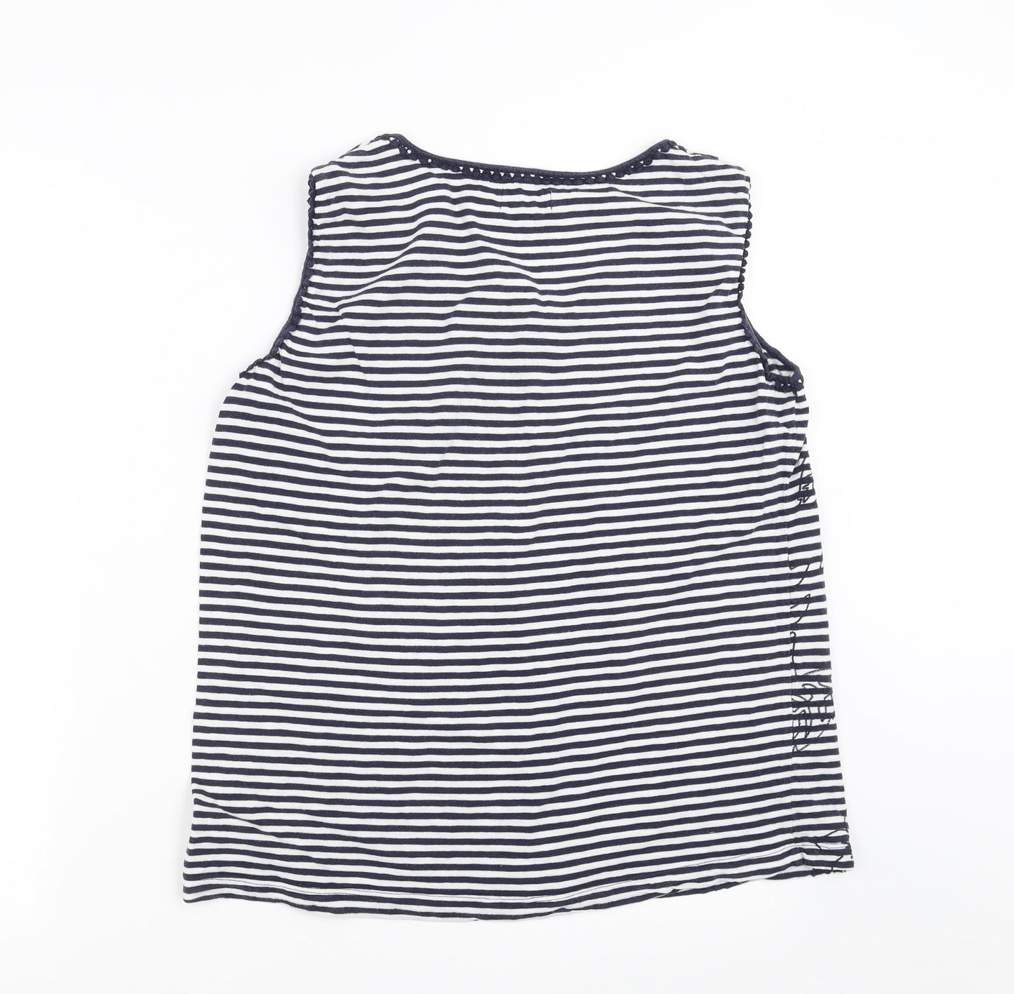 Heyton Womens Blue Striped  Basic T-Shirt Size L  - Floral embroidery