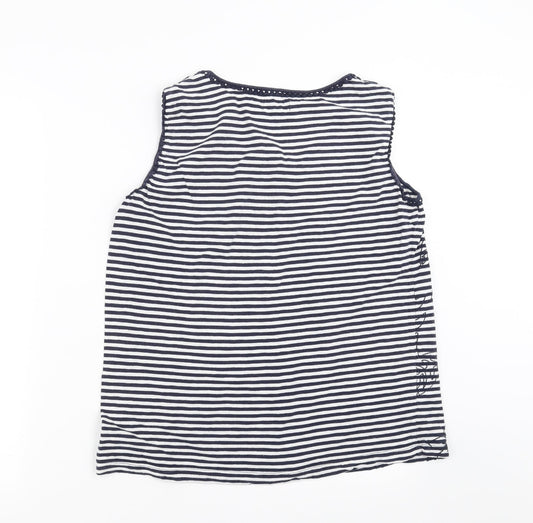 Heyton Womens Blue Striped  Basic T-Shirt Size L  - Floral embroidery